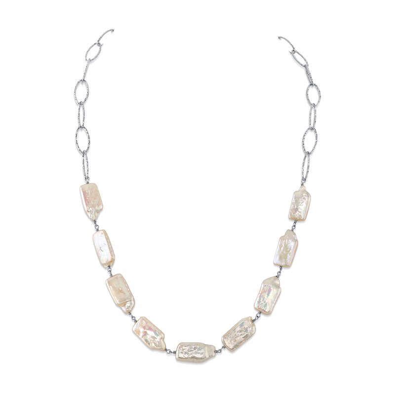 White Freshwater Cultured Keshi Pearl Lilian Necklace for Women
