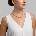 9.5-10.5mm Peach Freshwater Pearl Necklace - AAAA Quality - Model Image