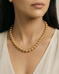 12-14mm Golden South Sea Oval Pearl Necklace - AAAA Quality - Model Image