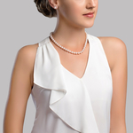 7.0-7.5mm Japanese White Akoya Pearl Necklace & Earrings - Model Image