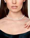 GIA Certified 7.5-8.0mm Japanese Akoya White Pearl Necklace - AAA Quality - Model Image