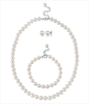 8.0-8.5mm White Freshwater Pearl Adjustable Necklace, Bracelet, Earrings Set