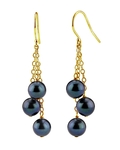 14K Gold Black Akoya Pearl Dangle Cluster Earrings - Secondary Image