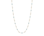 White Freshwater Pearl Tincup Turquoise Necklace - Model Image