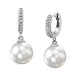 White South Sea Pearl & Diamond Huggie Eileen Earrings