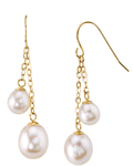 14K Gold Freshwater Pearl Double Drop Tincup Juliana Earrings - Model Image