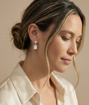 White Freshwater Pearl & Mother of Pearl Aubrey Earrings - Model Image