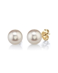 7mm White Freshwater Round Pearl Stud Earrings - Secondary Image