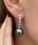 Tahitian South Sea Pearl & Diamond Belle Earrings - Secondary Image
