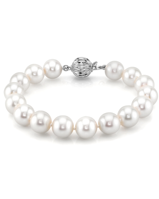 9.5-10.5mm White Freshwater Pearl Bracelet - AAAA Quality