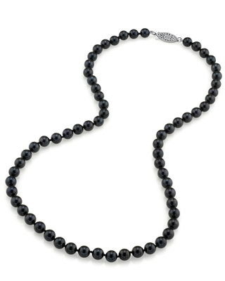 6.0-6.5mm Japanese Akoya Black Pearl Necklace- AA+ Quality