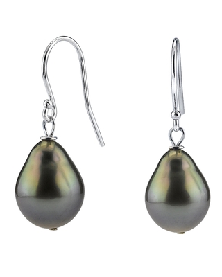 14K Gold Tahitian South Sea Teardrop Pearl Dangling Tincup Earrings