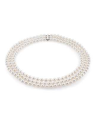 Triple Strand White Akoya Pearl Necklace