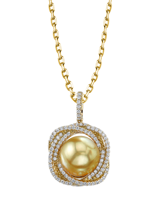 Golden Pearl & Diamond Braided Pendant