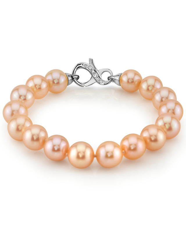 9.5-10.5mm Peach Freshwater Pearl Bracelet - AAAA Quality