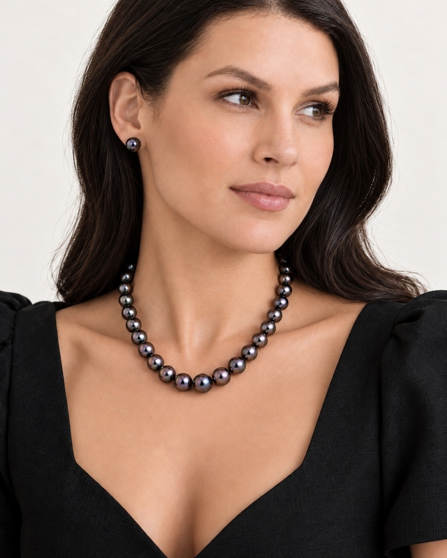 10-11mm Eggplant Tahitian South Sea Pearl Necklace - AAAA Quality - Secondary Image