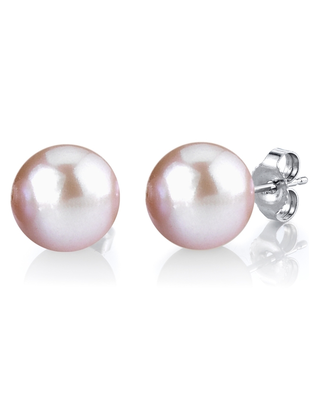 13mm Pink Freshwater Round Pearl Stud Earrings