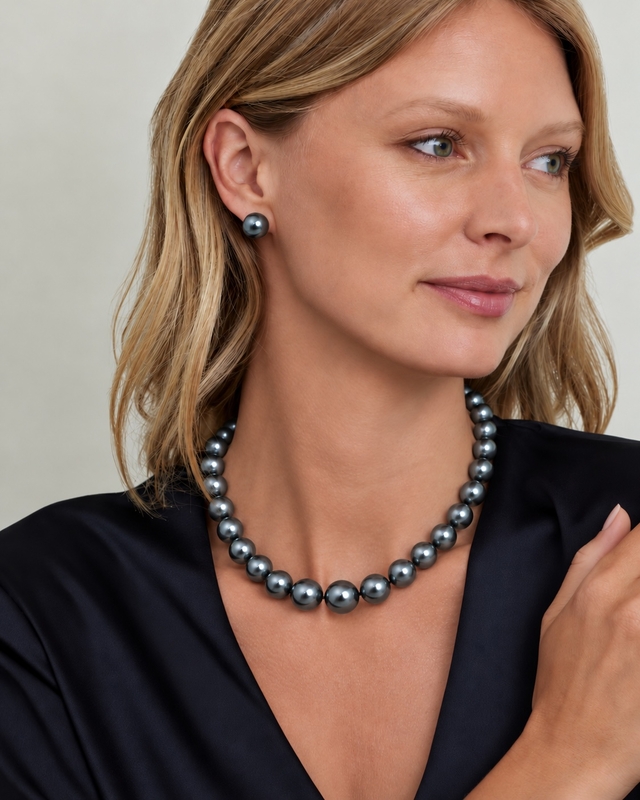 11-13mm Tahitian South Sea Pearl Necklace - AAAA Quality - Model Image