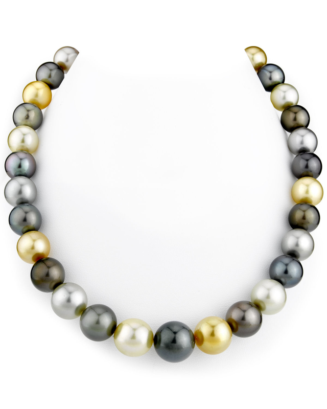 11-14mm Tahitian & Golden South Sea Multicolor Pearl Necklace