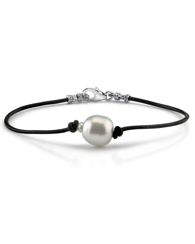 11mm White South Sea Baroque Pearl Leather Bracelet for Men