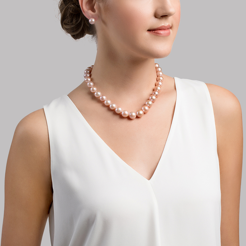 11.5-12.5mm Pink Freshwater Pearl Necklace - AAA Quality - Model Image