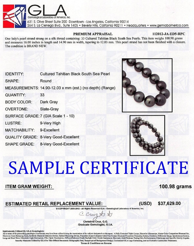 12-14mm Dark Round Tahitian South Sea Pearl Necklace - AAA Quality - Secondary Image