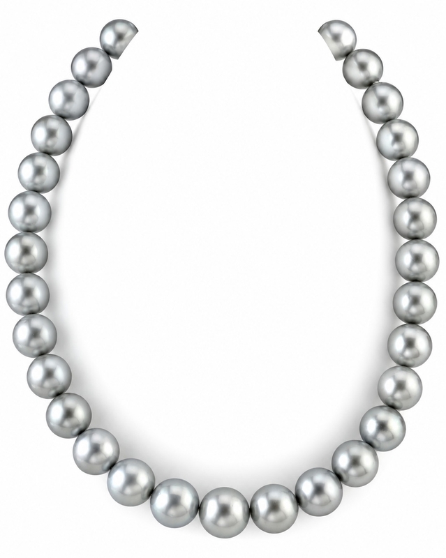 12-14mm Round Platinum Silver Tahitian South Sea Pearl Necklace - AAA Quality