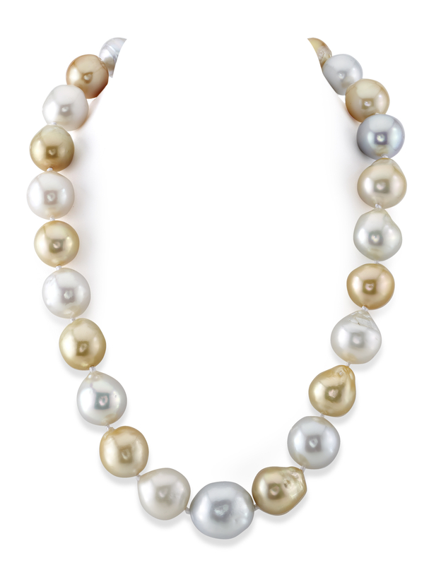 15-20mm Multicolor White & Golden South Sea Baroque Pearl Necklace