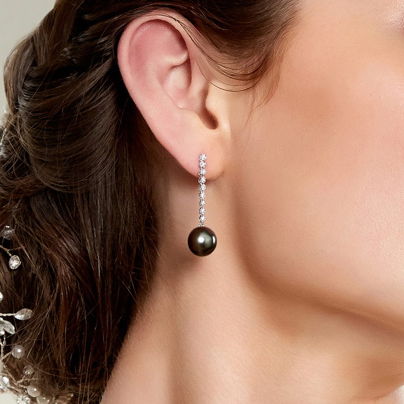 Black pearl earrings with cheap diamonds