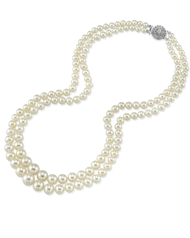 3.0-9.0mm White Freshwater Pearl Graduated Double Strand Necklace