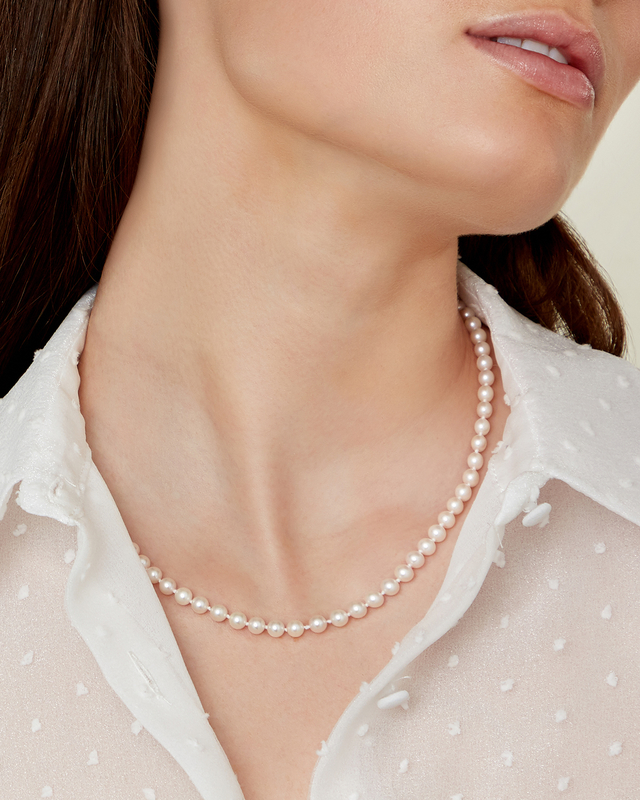 5.0-5.5mm Japanese Akoya White Pearl Necklace - AAA Quality - Model Image