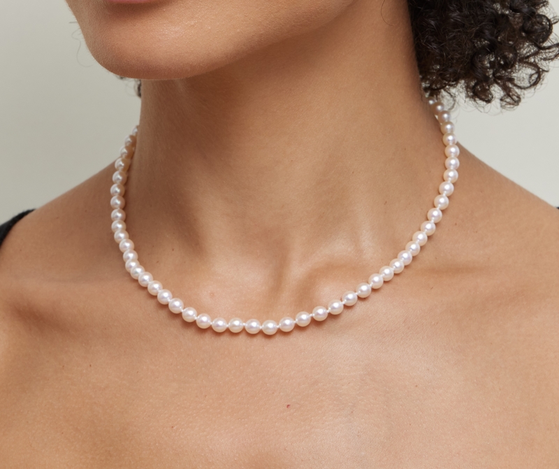5.0-5.5mm Japanese Akoya White Pearl Necklace- AA+ Quality - Model Image