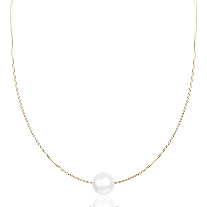 14K Round Omega Large 13mm Pearl Solitaire Necklace
