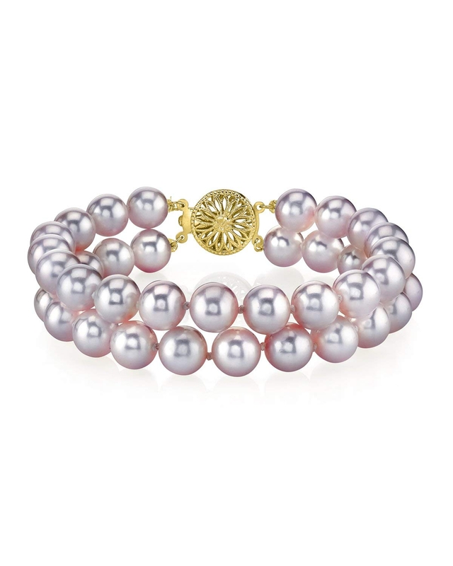 6.5-7mm Pink Freshwater Double Pearl Bracelet - AAA Quality - Model Image