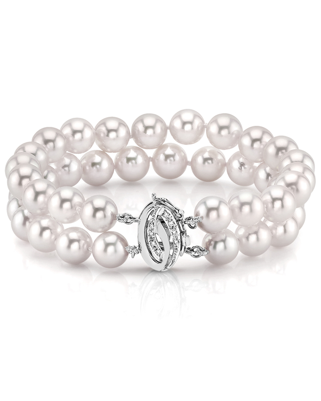 Japanese Large Akoya White Pearl Double Bracelet