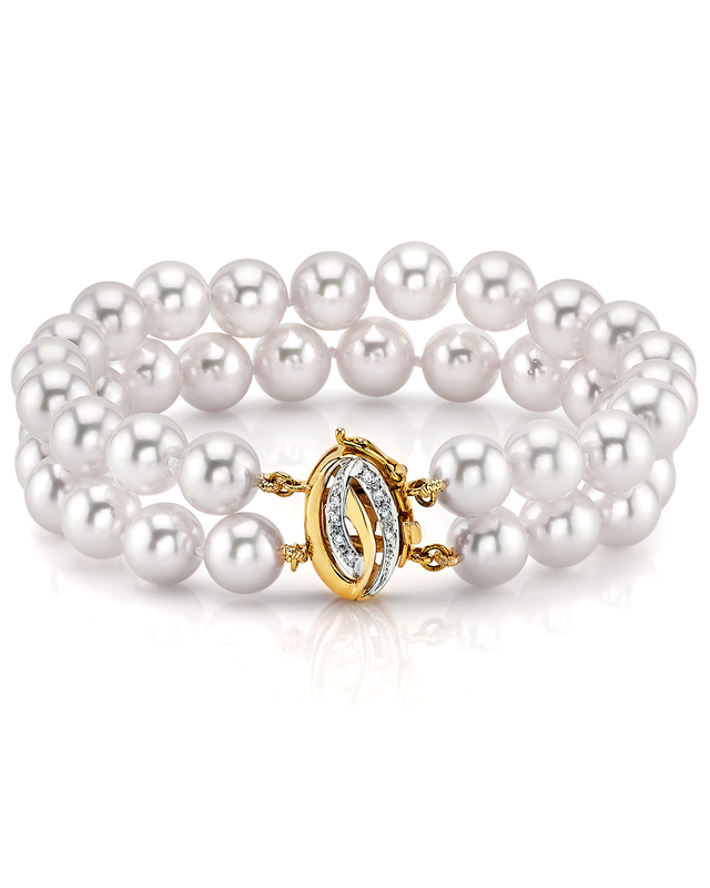 9.0-9.5mm Hanadama Akoya White Pearl Double Bracelet - Model Image