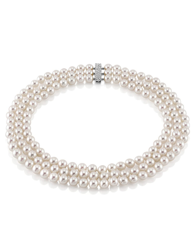 Hanadama Akoya White Pearl Triple Strand Necklace