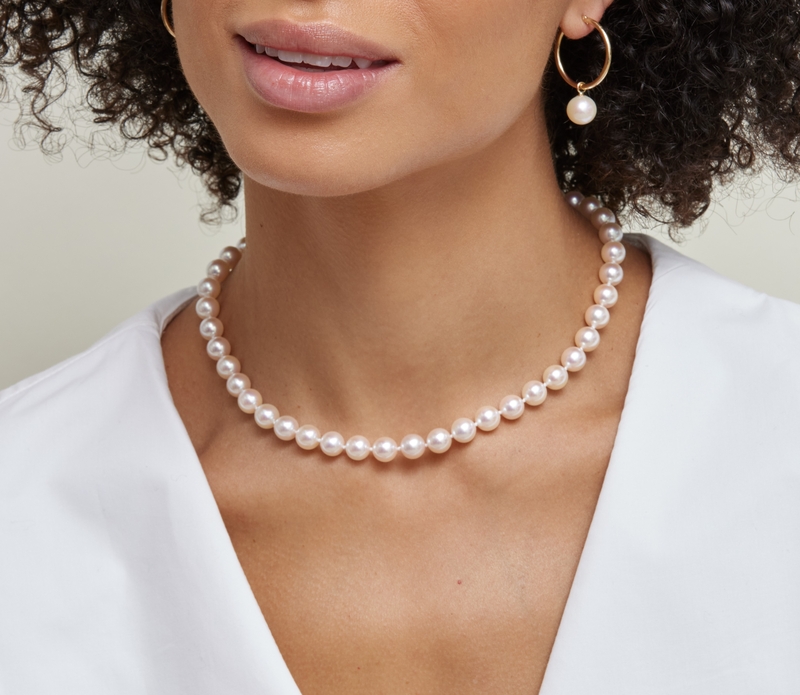 8.0-8.5mm Hanadama Akoya White Pearl Necklace - Model Image