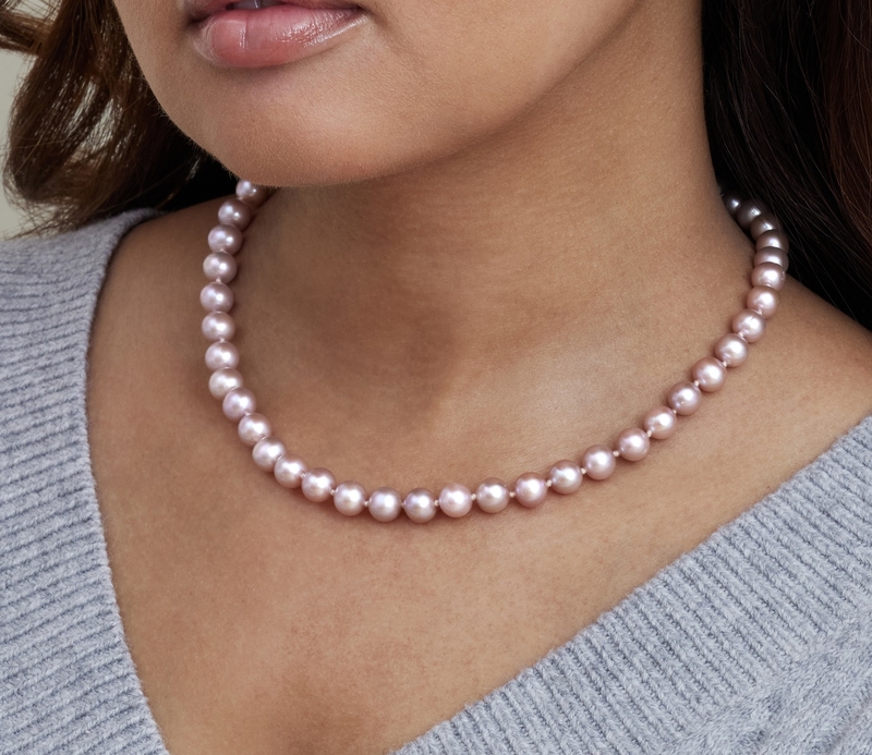 8.0-8.5mm Pink Freshwater Pearl Necklace - AAA Quality - Model Image