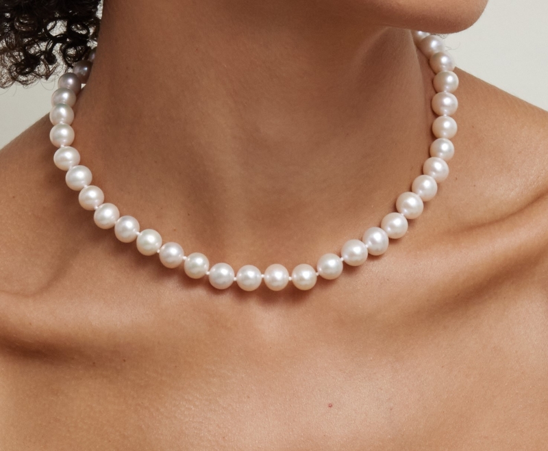 8.5-9.5mm White Freshwater Pearl Necklace - AAA Quality - Model Image