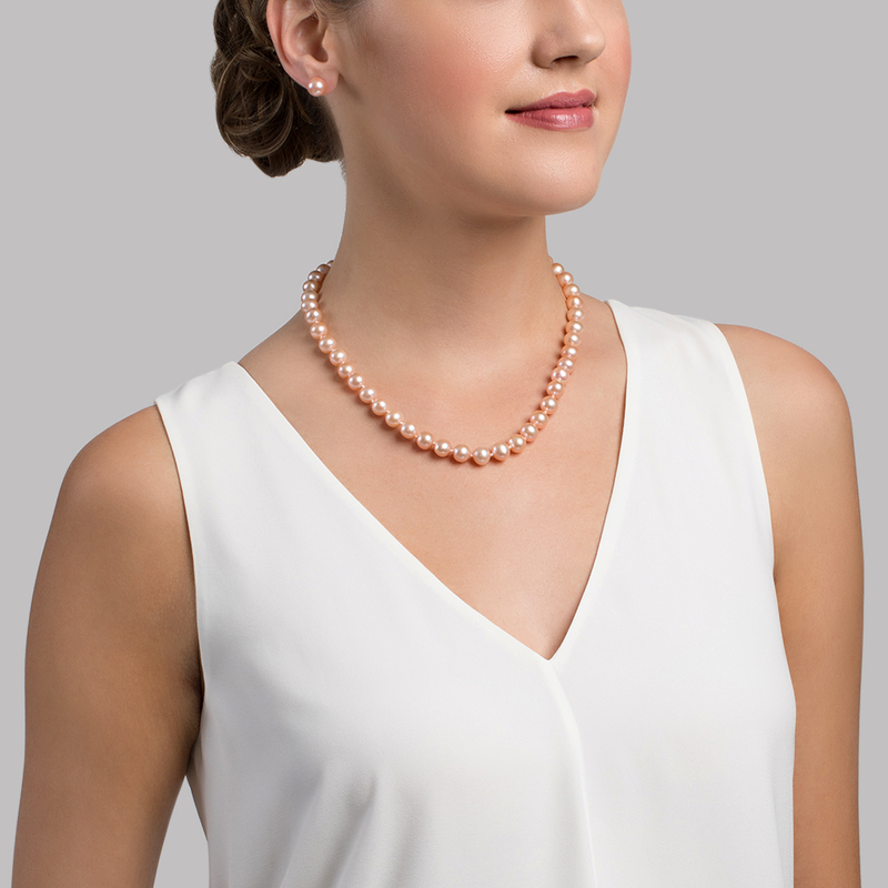9-10mm Peach Freshwater Pearl Necklace - AAA Quality - Secondary Image