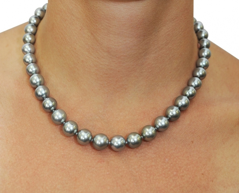 9-11mm Silver Tahitian South Sea Pearl Necklace - AAAA Quality - Secondary Image