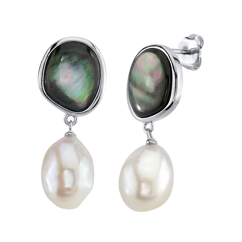 White Freshwater Pearl & Black Mother of Pearl Nina Earrings