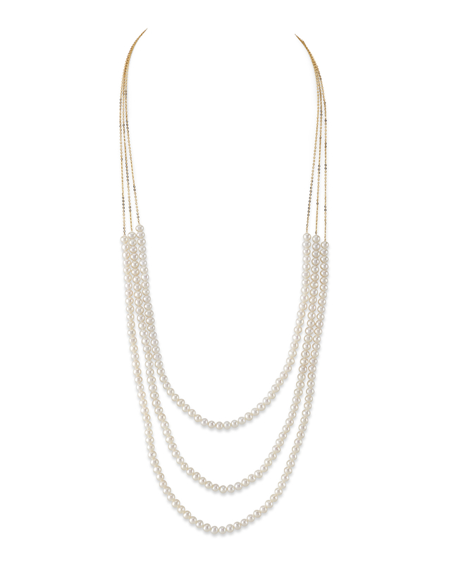 14K Gold Triple Freshwater Pearl and Chain Addie Necklace - Third Image