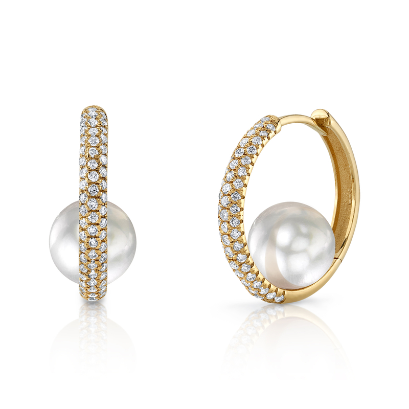 White Akoya Pearl & Diamond Hoop Lucia Earrings