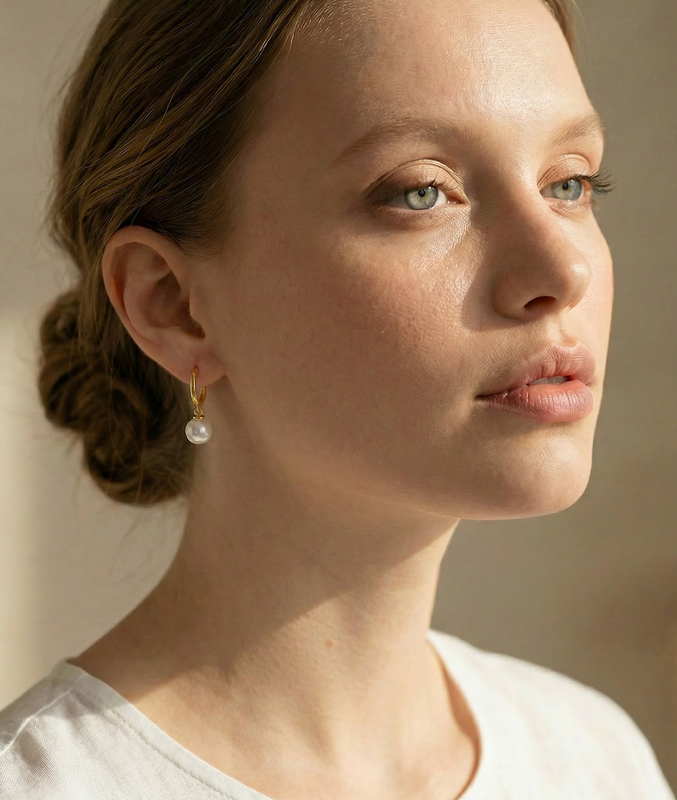 South Sea Pearl Huggie Tania Earrings - Model Image