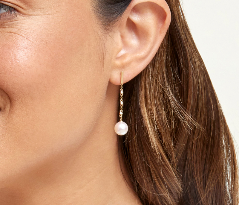 Japanese Akoya Pearl & Diamond Estelle Earrings - Model Image