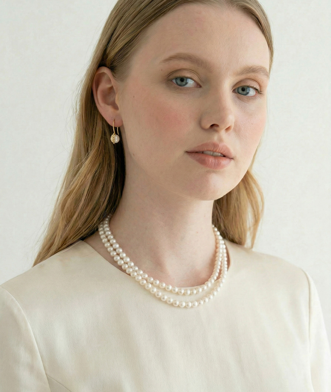 Akoya Pearl Jayne Leaf Earrings - Model Image
