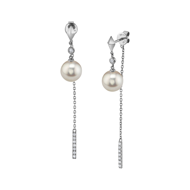 Japanese Akoya Pearl & Diamond Threader Krystal Earrings