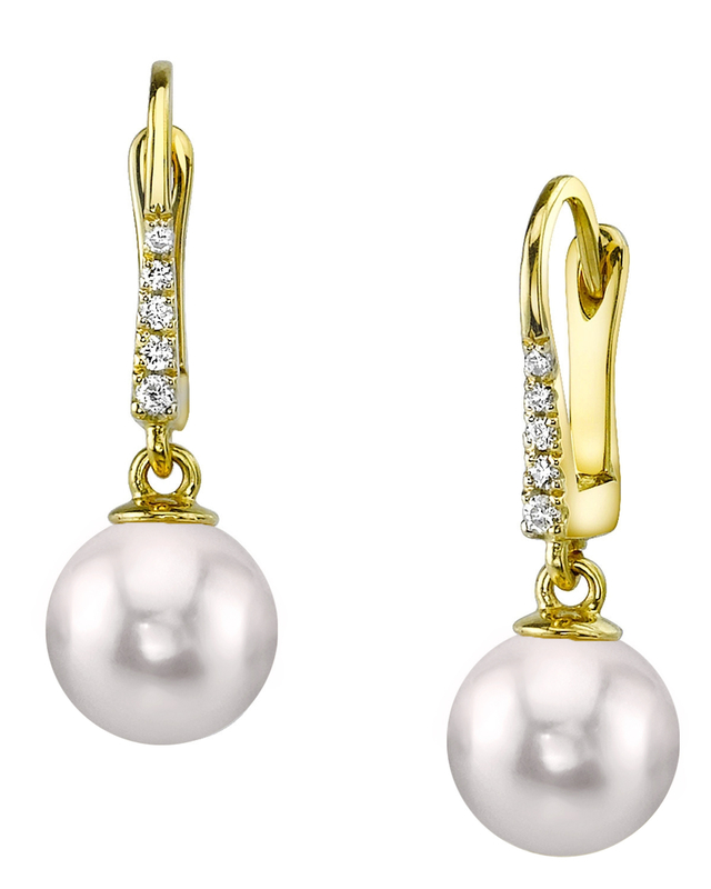 Japanese Akoya Pearl & Diamond Susan Earrings in White Gold - Secondary Image
